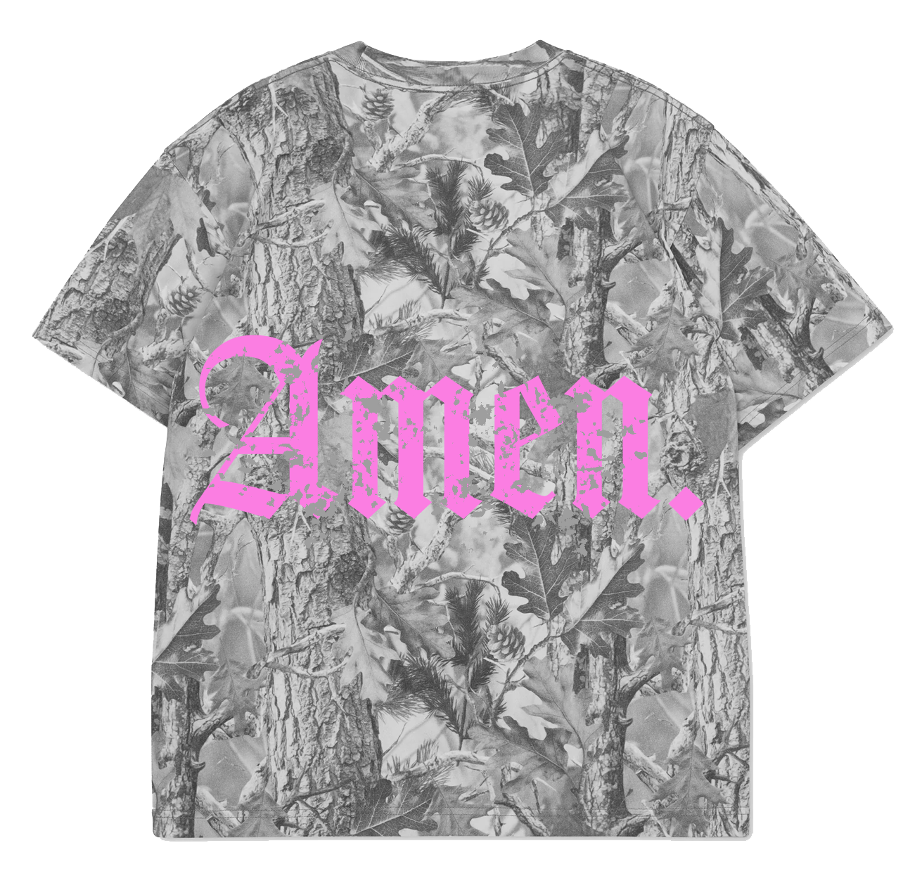 Pink Amen. BW Camo OS Tee